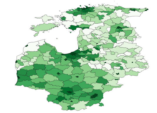 Geodemographics dataset for Baltic countries at municipal level with adminsitrative boundaries