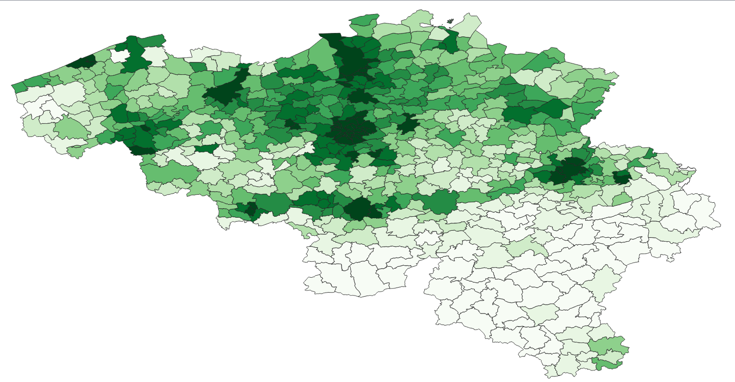 Geodemographics dataset for Belgium at municipal level with adminsitrative boundaries