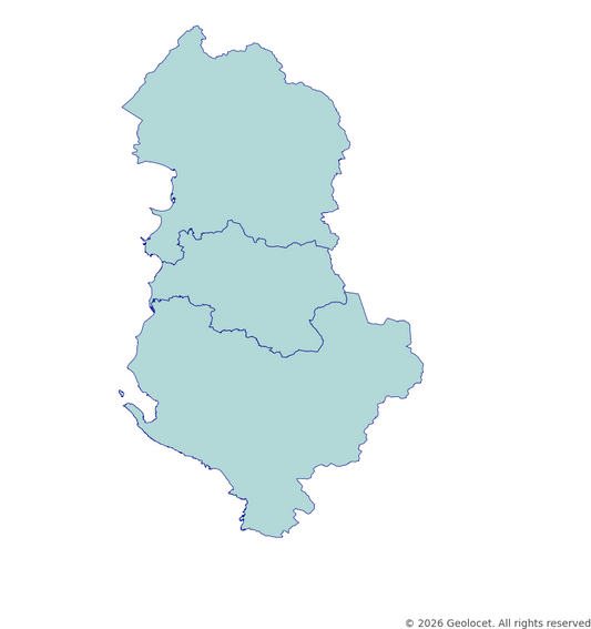 Albania Full Administrative Hierarchy: Country, NUTS-2 region, County, Municipality, Administrative unit, Tirana subdistrict GIS Boundaries