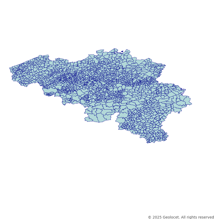 Belgium Sections (Deelgemeenten) Administrative Boundary Polygons