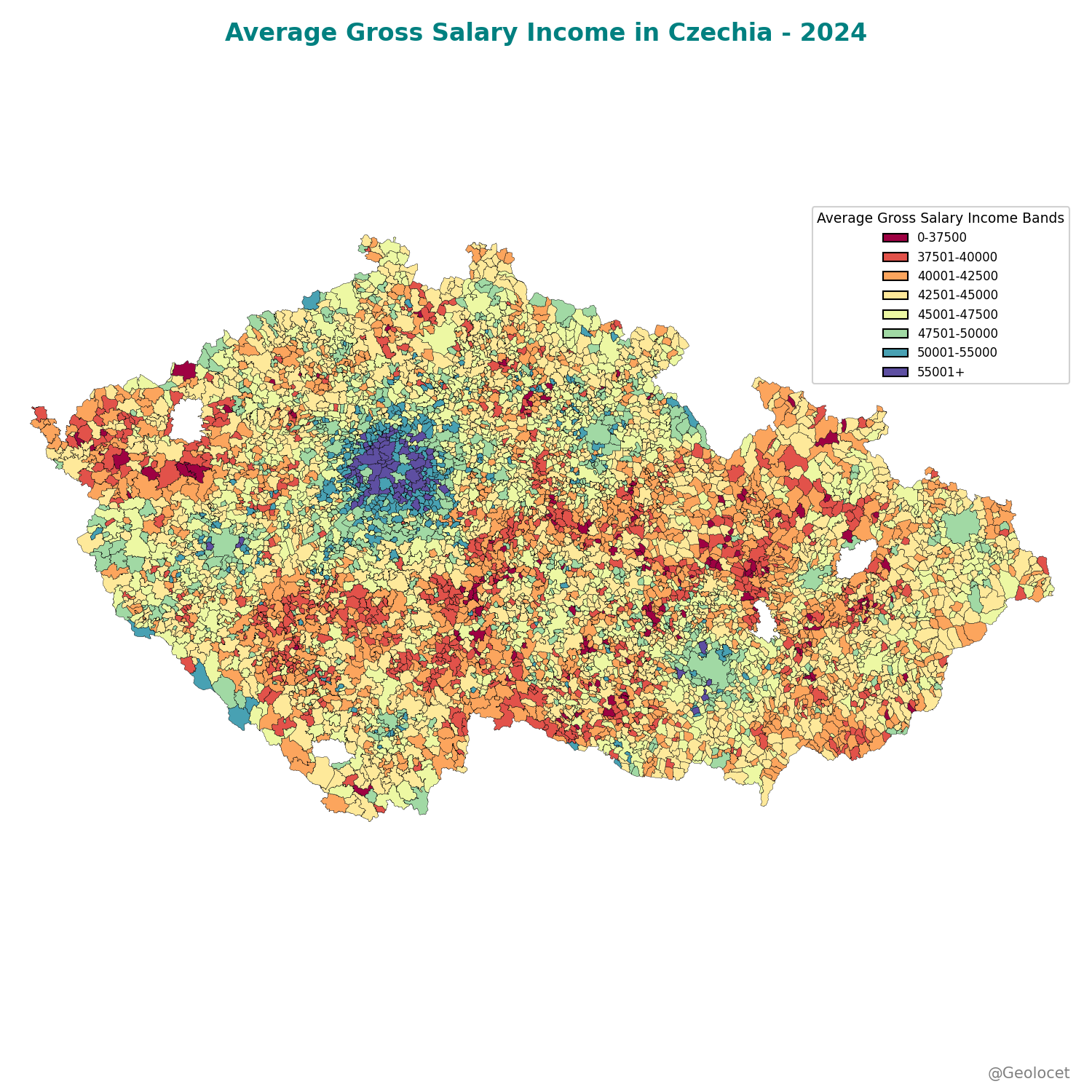 Czechia: Income distribution at Municipality and Prague District Level