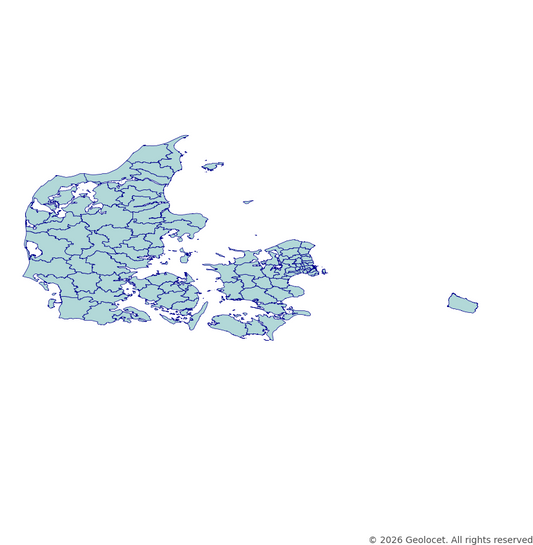 Denmark Full Administrative Hierarchy: Country, Region, Municipality GIS Boundaries with 2026 Population Data