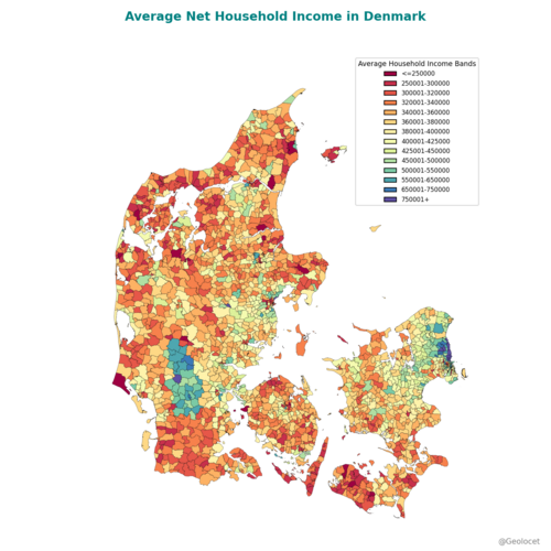 Denmark: Income distribution at Parish level
