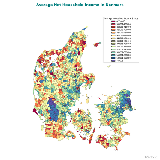 Denmark income map 2024 - parishes