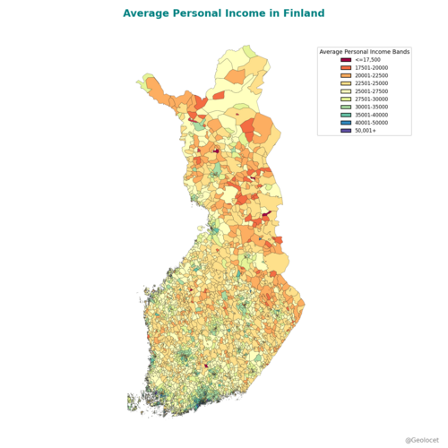 Finland: Income distribution at Postalcode level
