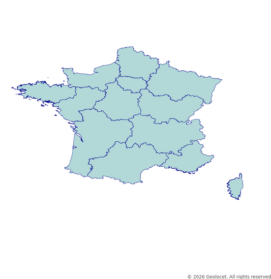 France Régions GIS Boundaries (Shapefile & GeoPackage) with 2026 Population Data