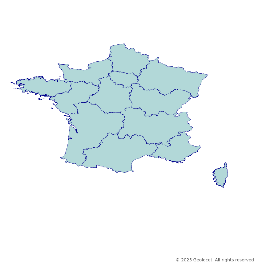 France Regions (Régions) Administrative Boundary Polygons