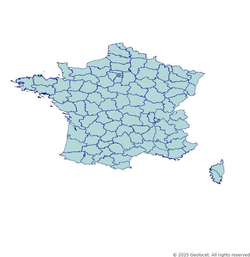 France Departements (Départements) Administrative Boundary Polygons