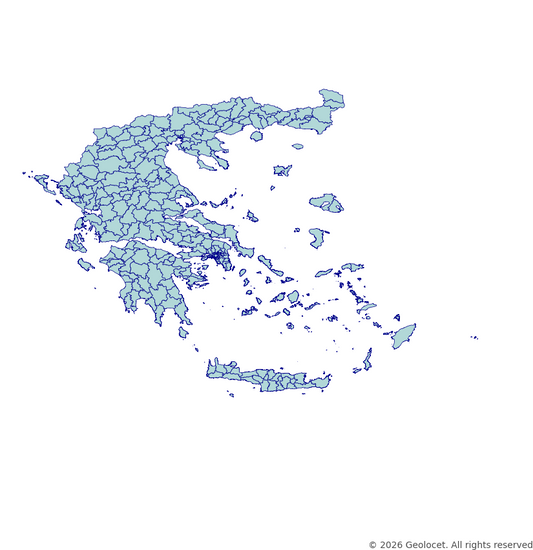Greece Municipalities (Όρια Δήμων) GIS Boundaries (Shapefile & GeoPackage) with 2025 Population Data