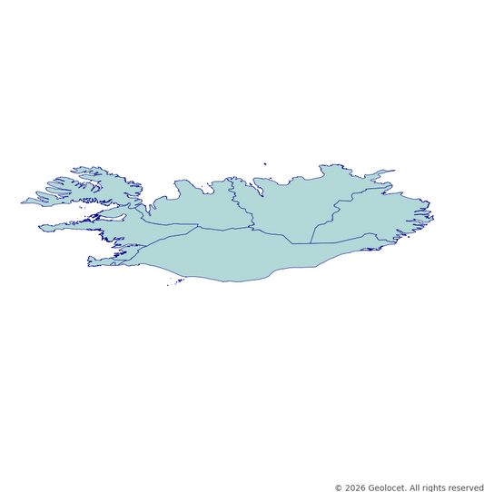 Iceland Regions (Landshlutar) GIS Boundaries (Shapefile & GeoPackage) with 2025 Population Data