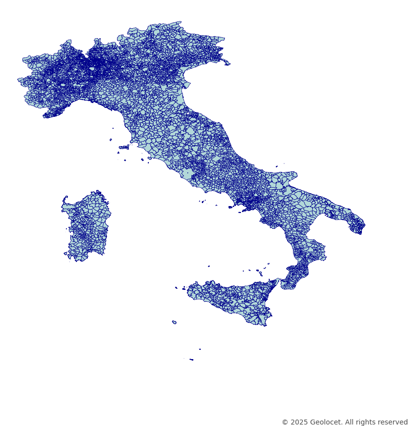 Italy Municipalities (Comuni) Administrative Boundary Polygons