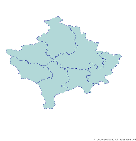 Kosovo Districts (Rajonet e Kosovës) GIS Boundaries (Shapefile & GeoPackage) with 2025 Population Data