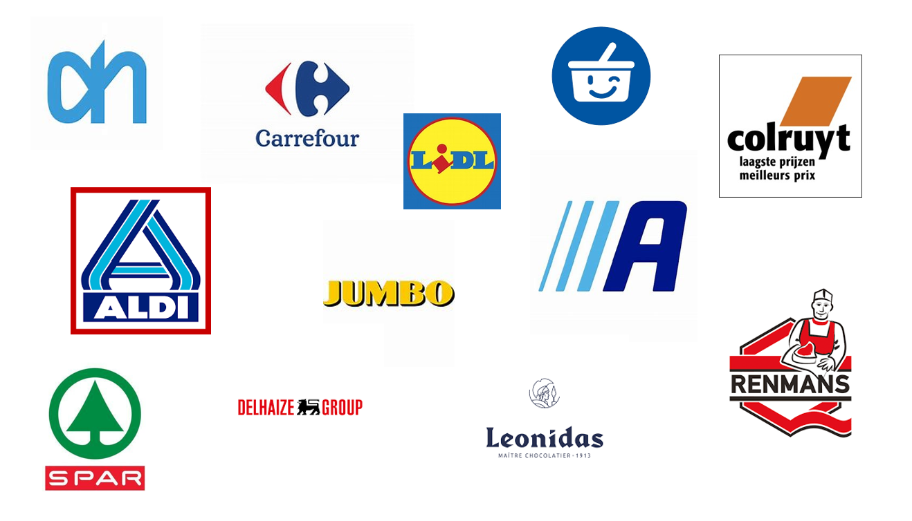 Map of the Top 12 Supermarket chain locations in Belgium