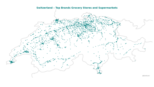 Locations of All Sites of the Top 6 Supermarket Brands in Switzerland: Dataset Available for Download
