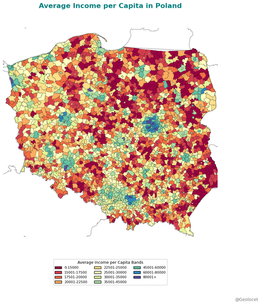 Poland: Income map at municipality level