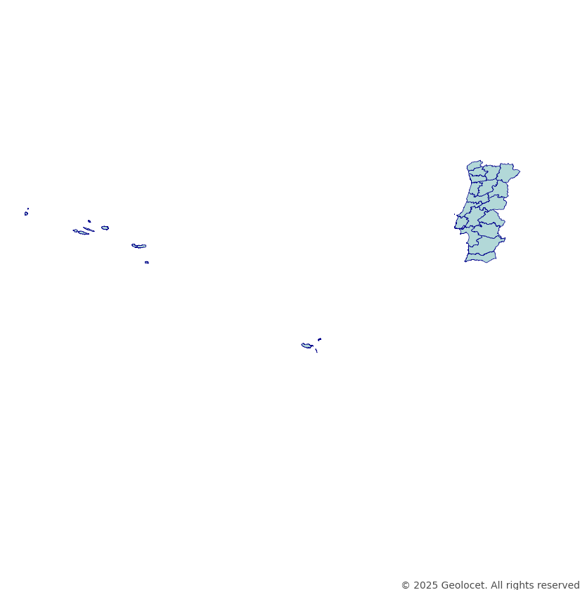 Portugal Districts (Distritos) Administrative Boundary Polygons