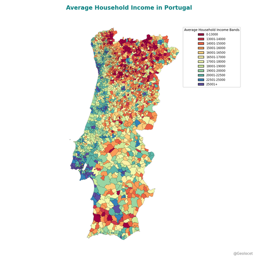 Portugal: Income distribution at IRIS level
