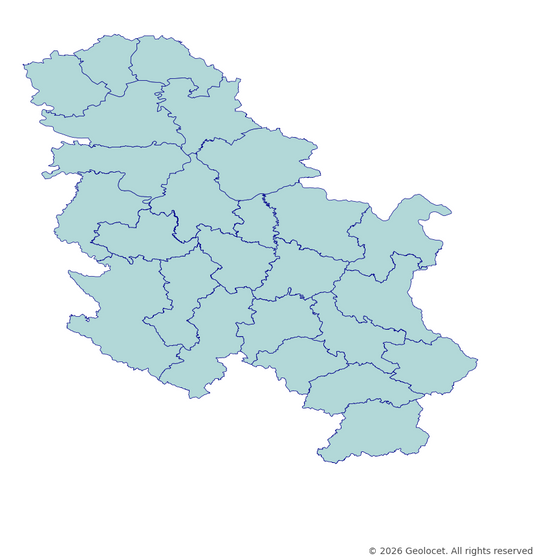 Serbia Districts GIS Boundaries (Shapefile & GeoPackage) with 2024 Population Data
