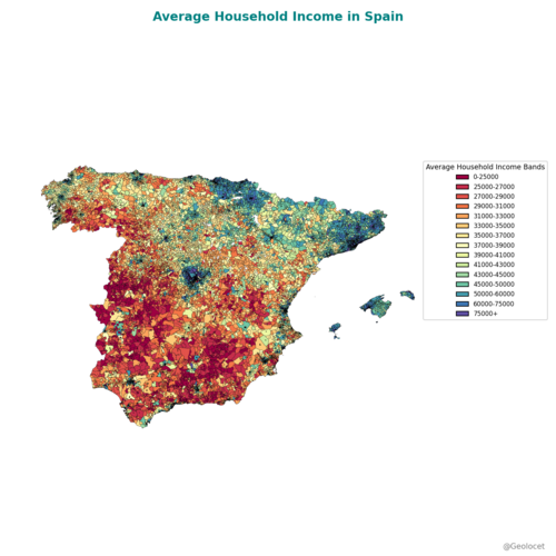 Sapin Income Map Spain Granular Level Average Personal and Household Income Dataset ...