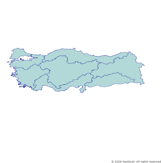 Turkey Regions (Bölgesi) GIS Boundaries (Shapefile & GeoPackage) with 2026 Population Data