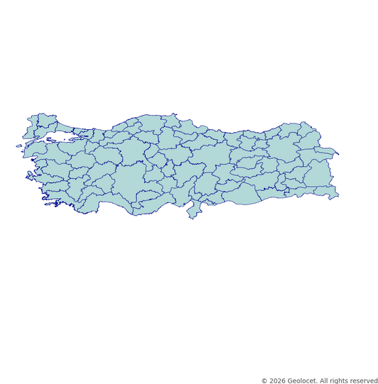 Turkey Provinces (İller) GIS Boundaries (Shapefile & GeoPackage) with 2026 Population Data