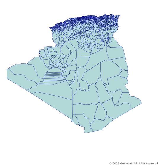 Algeria Country, Province, District, Municipality-Level Boundary