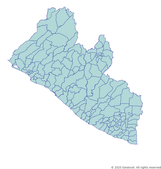 Liberia Country, County, District-Level Boundary