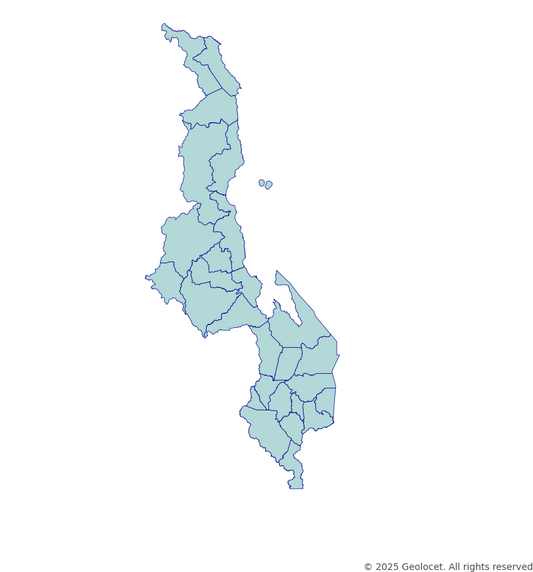 Malawi Country, Region, District-Level Boundary