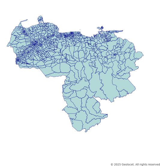 Venezuela Country, State, Municipality, Parroquia-Level Boundary