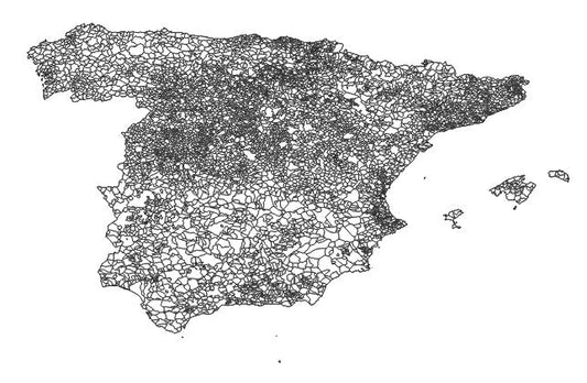Spain Municipalities, equivalent to townships, communes (Municipios, equivalentes a ayuntamientos o conceyos de Asturias y concellos de Galicia.) Administrative Boundaries Dataset
